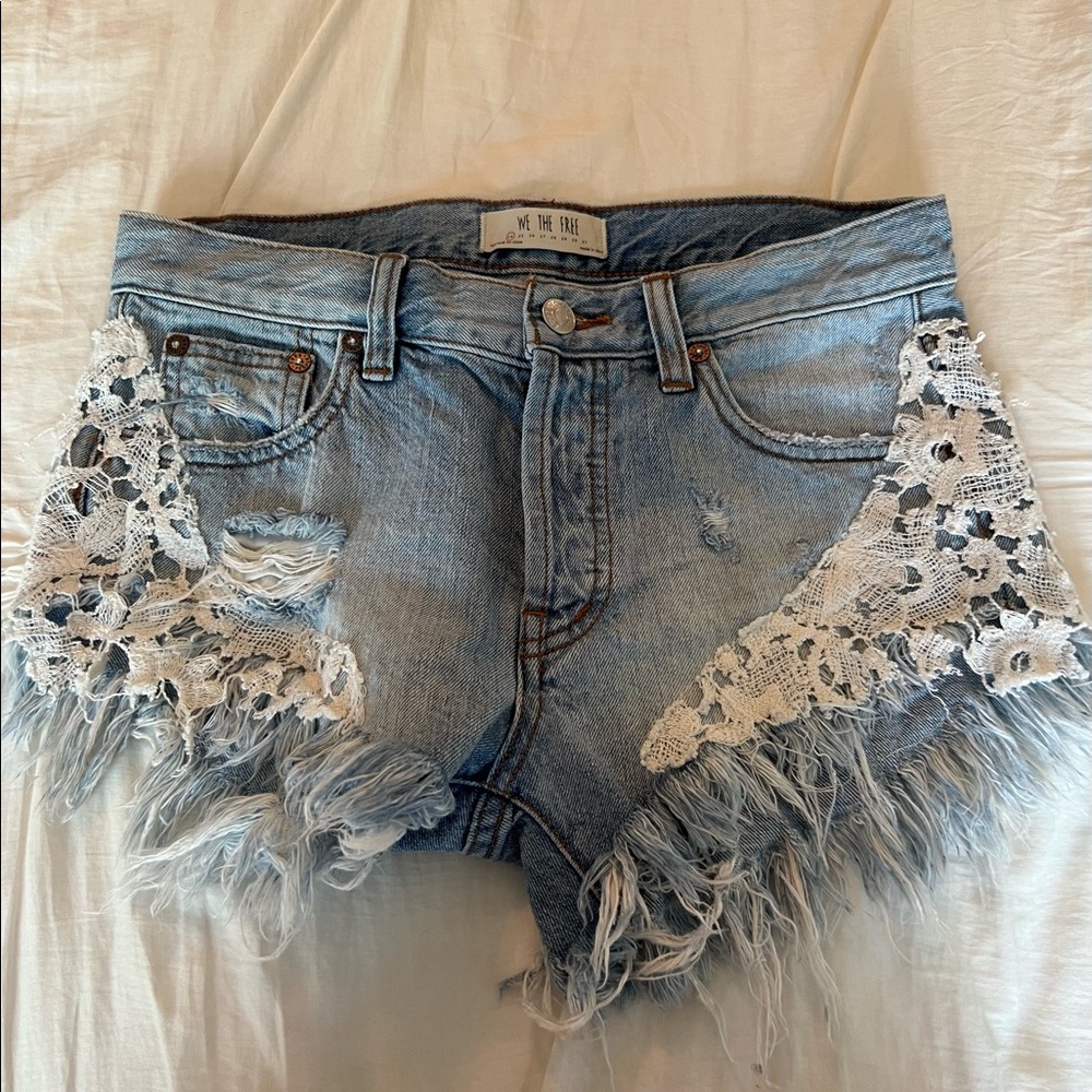 Free People Lace Denim Shorts